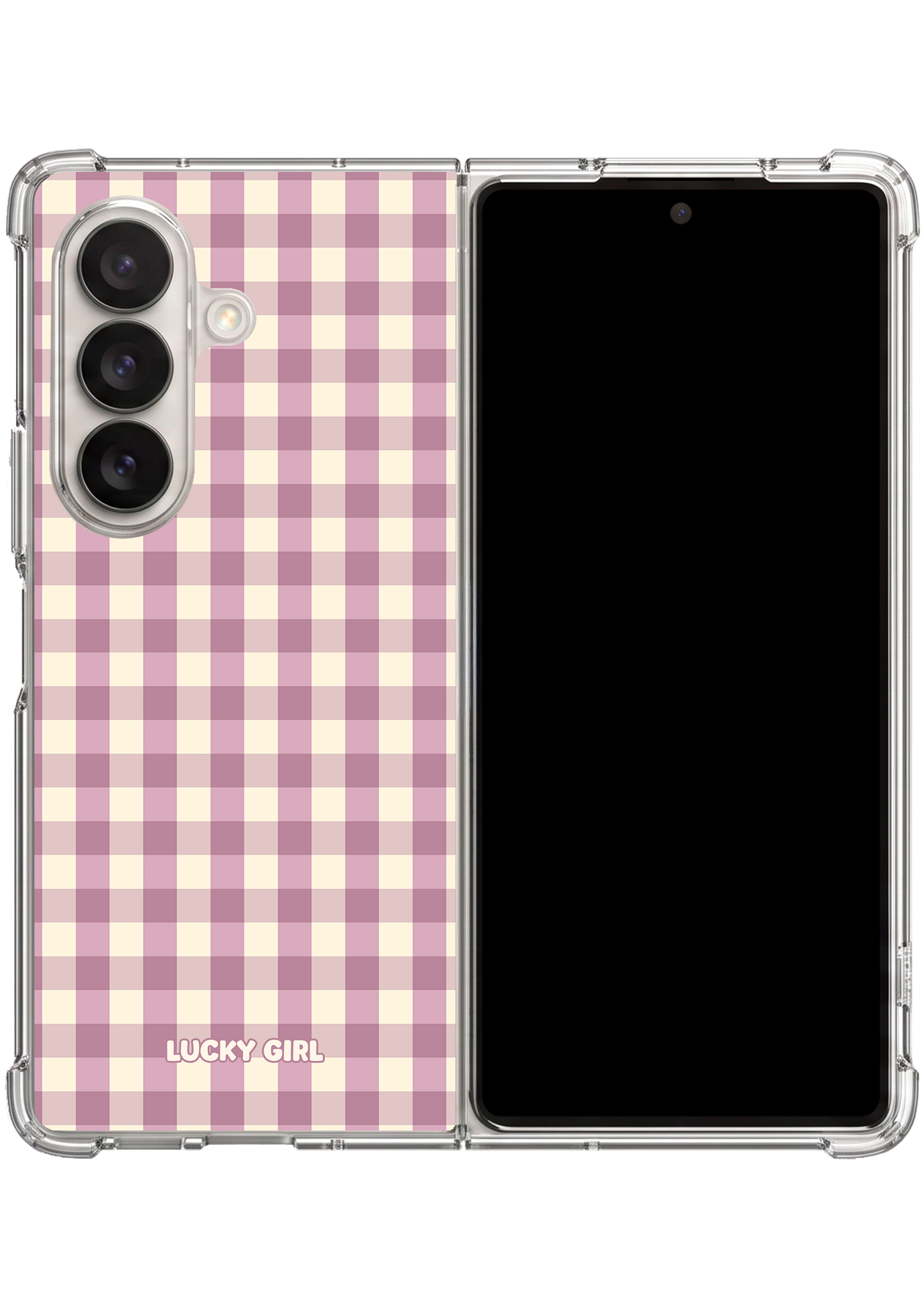 Plum Gingham Clear Case Insert Galaxy Z Fold 7