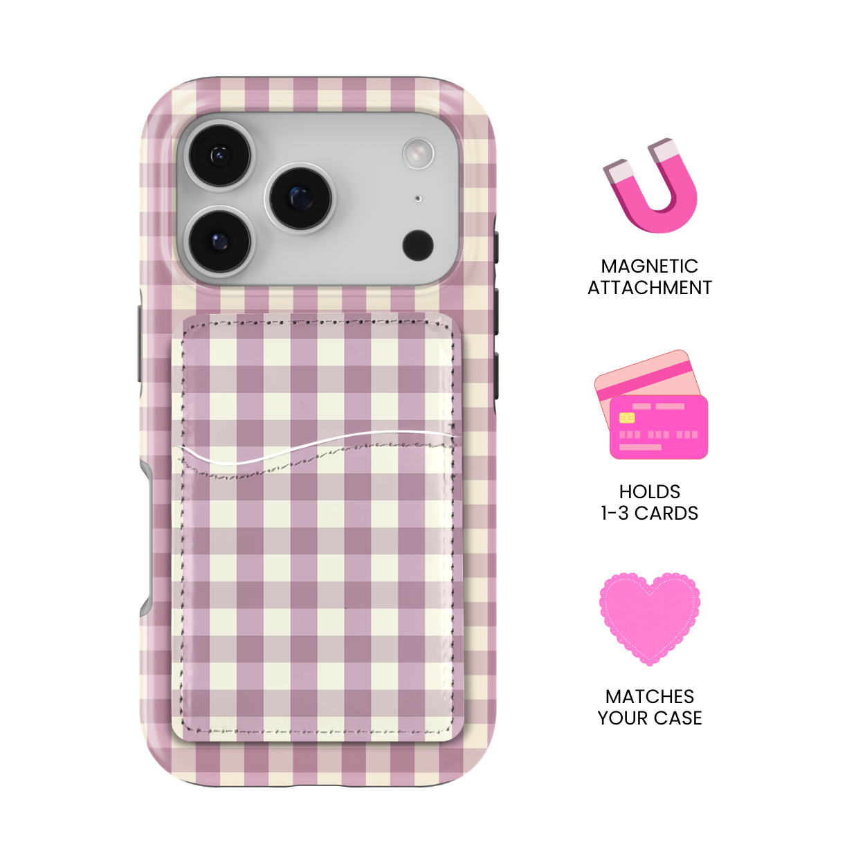 Plum Gingham MagSafe Card Holder