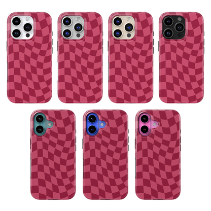 Black Cherry Wavy Checkers MagSafe Phone Case