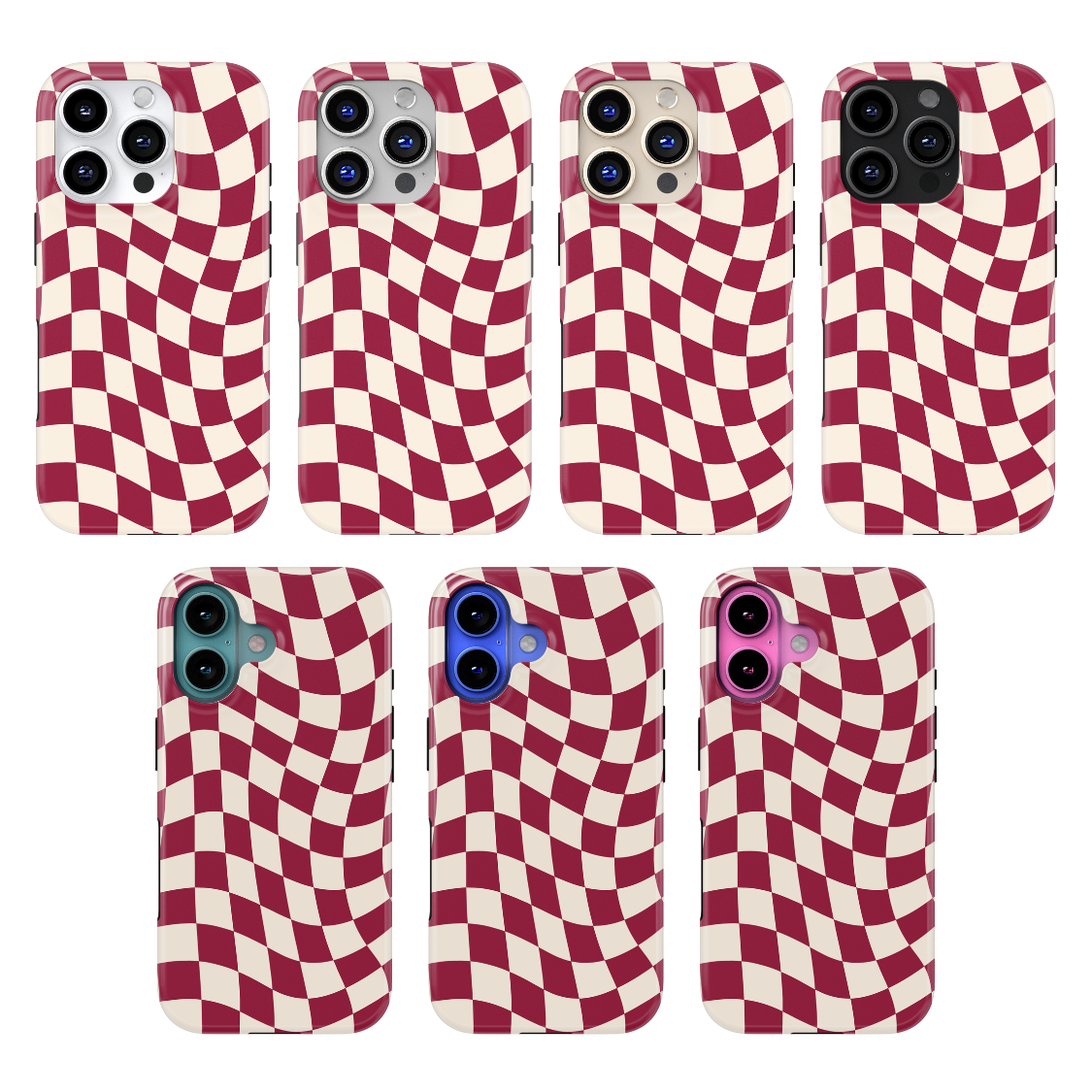 Black Cherry Wavy Checkers II MagSafe Phone Case