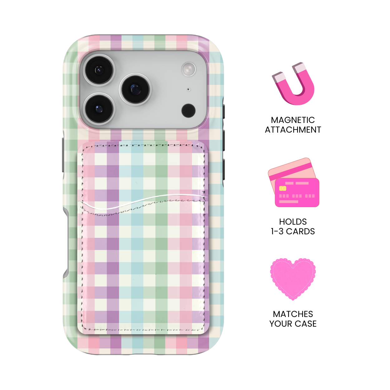 Pastel Gingham MagSafe Card Holder