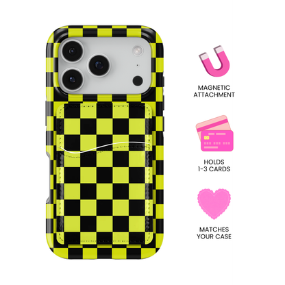 Electric Lime Checkers MagSafe Card Holder