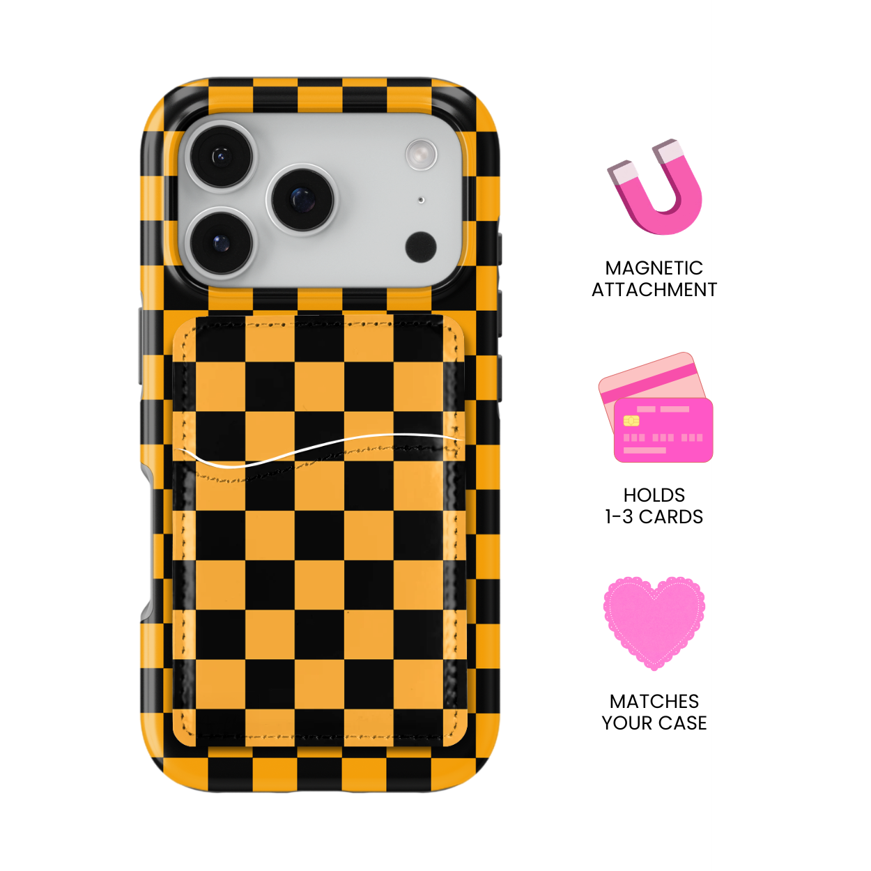 Creamsicle Checkers MagSafe Card Holder