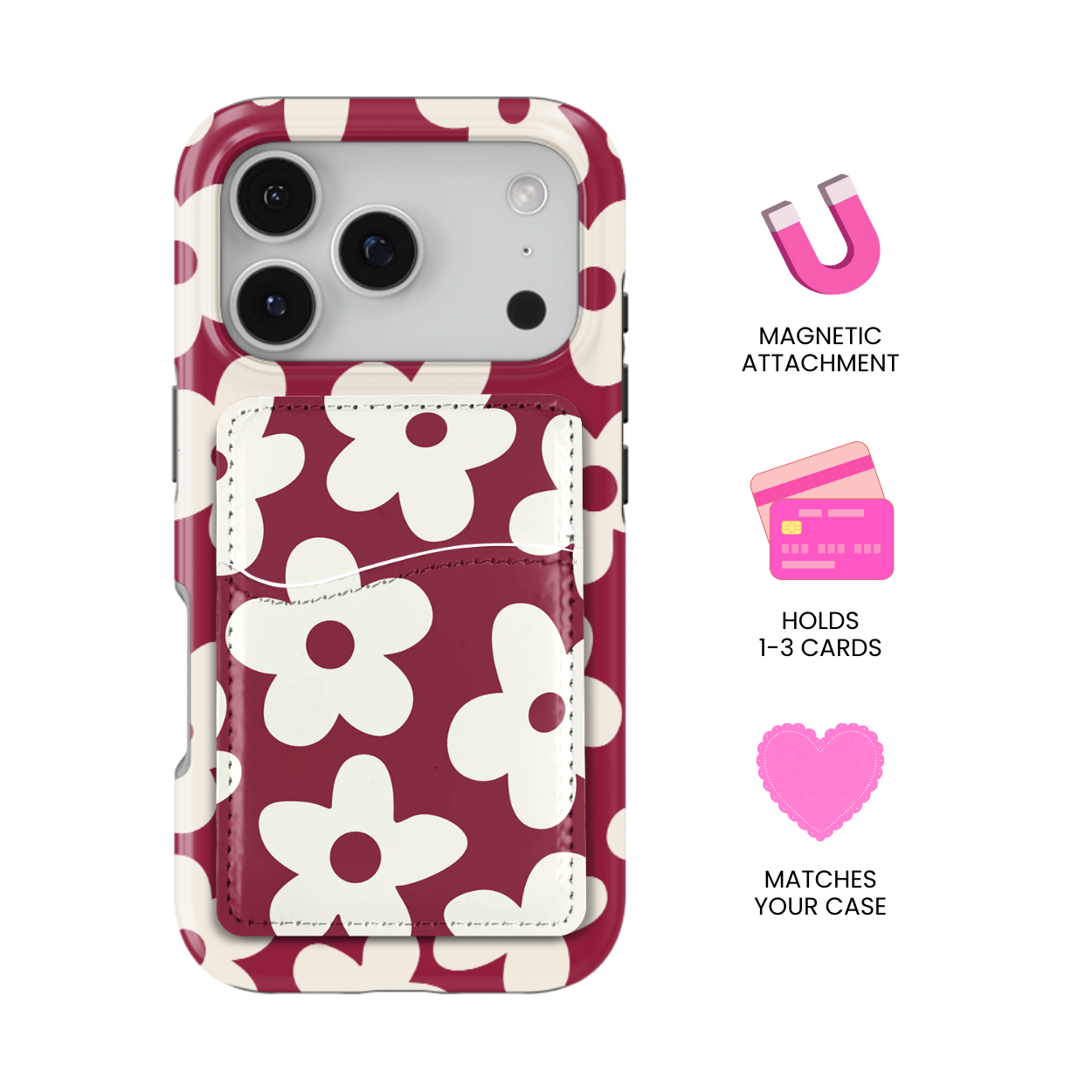 Black Cherry Big Blooms MagSafe Card Holder