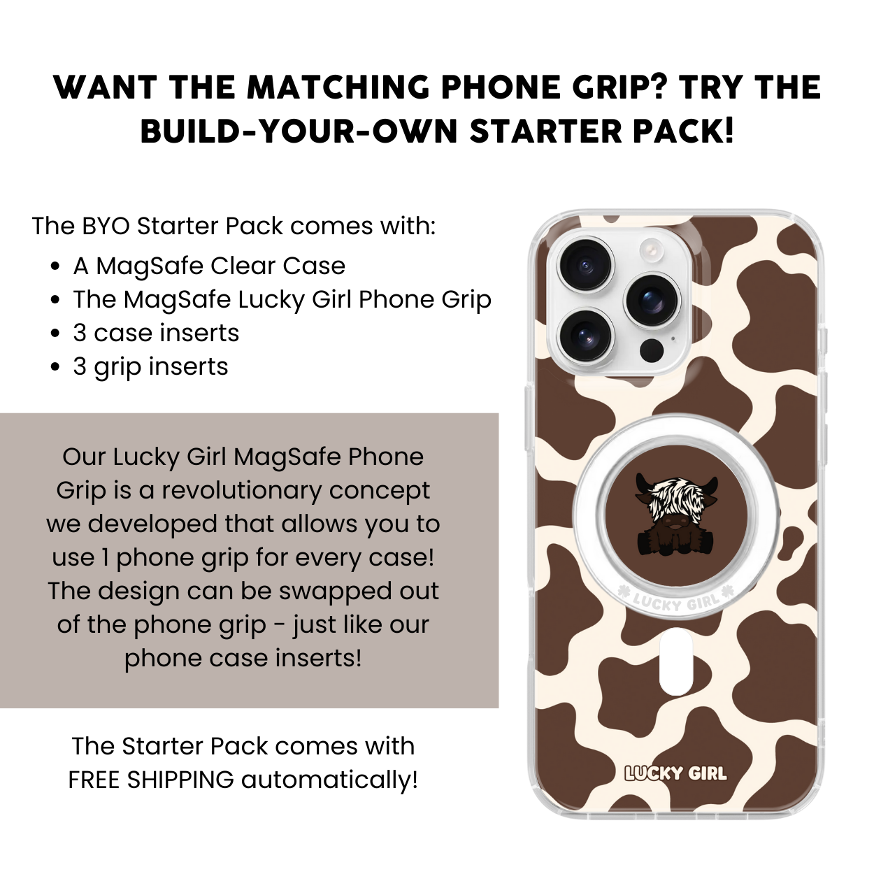 Espresso Cow Print Clear Case Insert