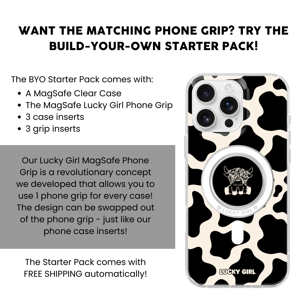 Onyx Cow Print Clear Case Insert