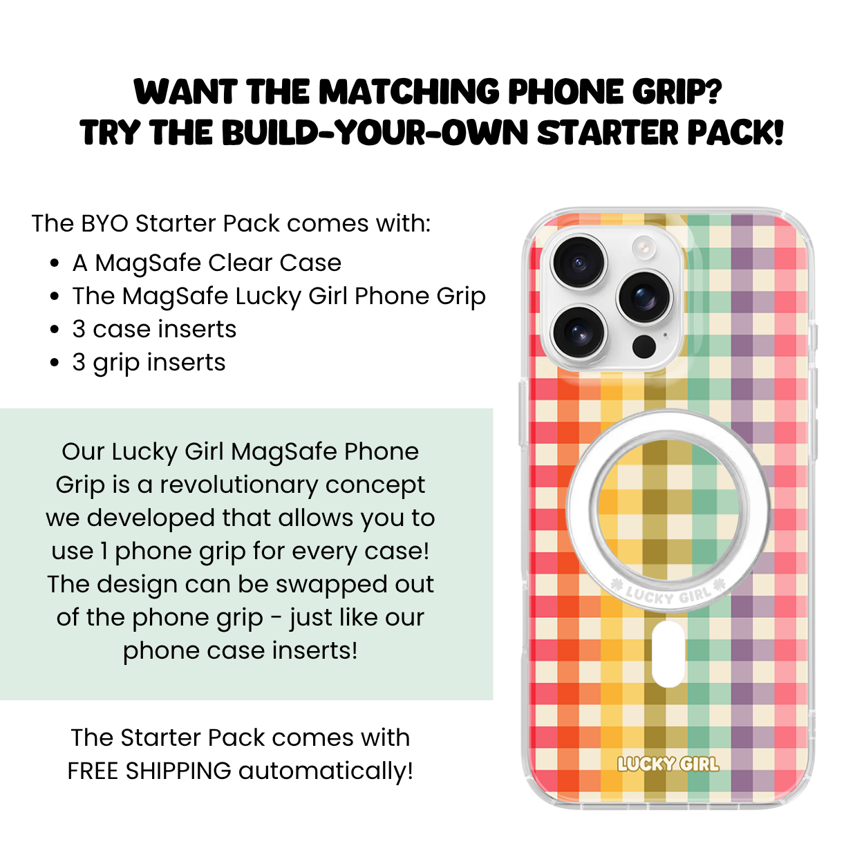 Rainbow Gingham Clear Case Insert