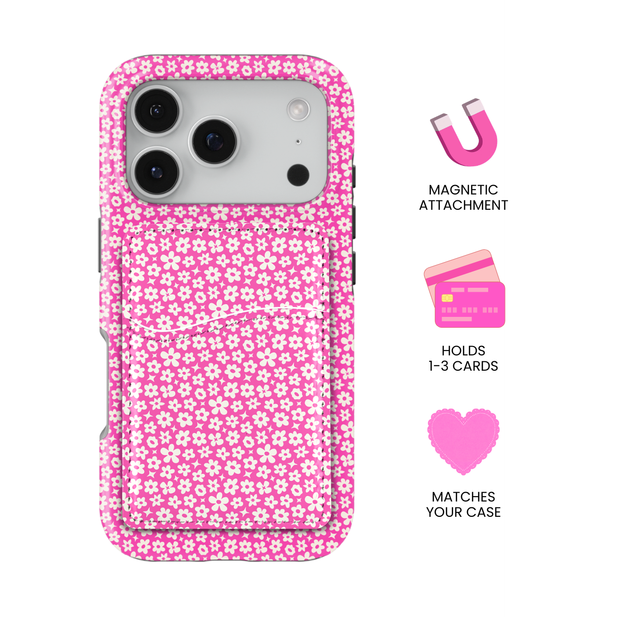 Raspberry Little Blooms MagSafe Card Holder