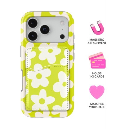 Electric Lime Big Blooms MagSafe Card Holder
