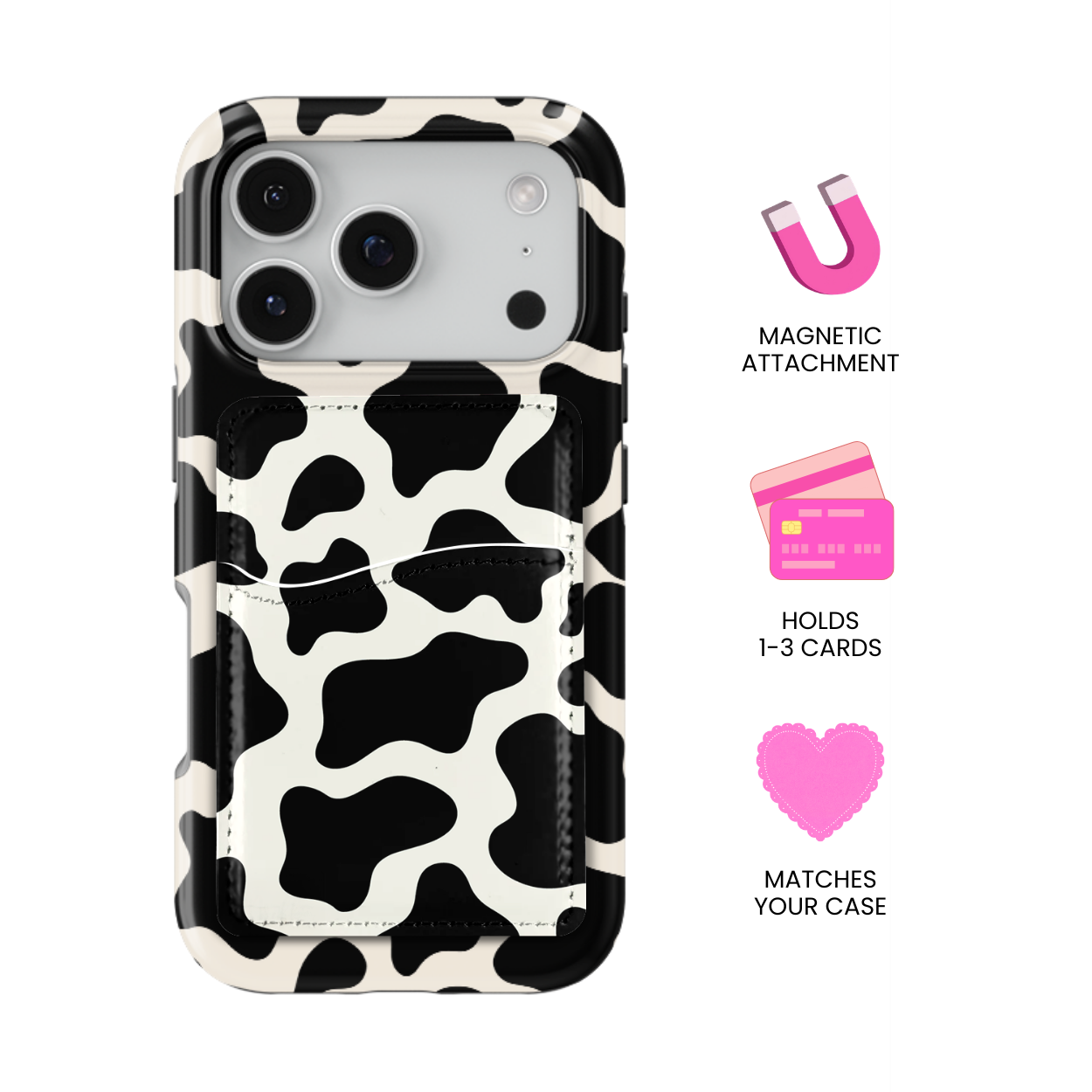 Onyx Cow Print MagSafe Card Holder