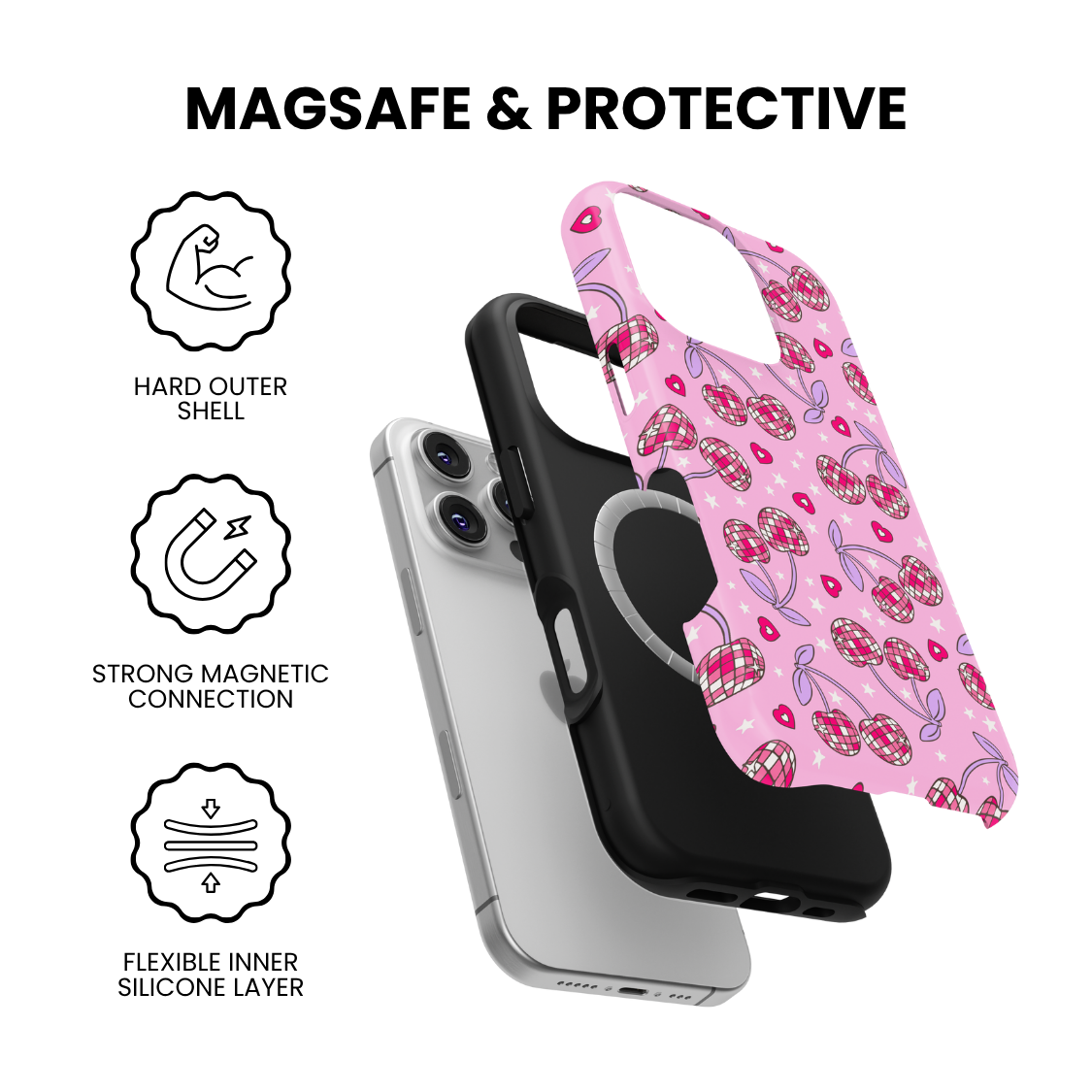 Pink & Purple Disco Cherries MagSafe Phone Case