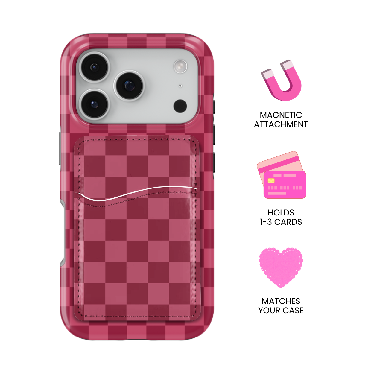 Black Cherry Checkers MagSafe Card Holder