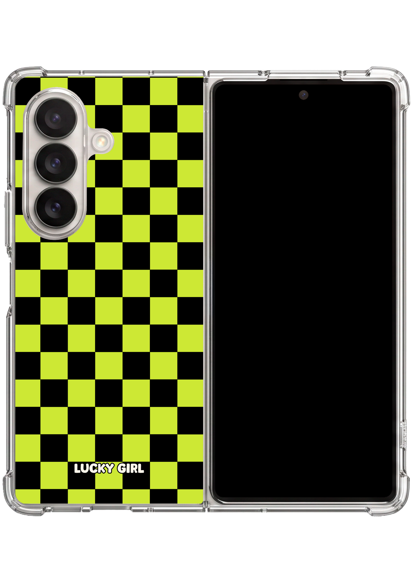 Electric Lime Checkers Clear Case Insert Galaxy Z Fold 7