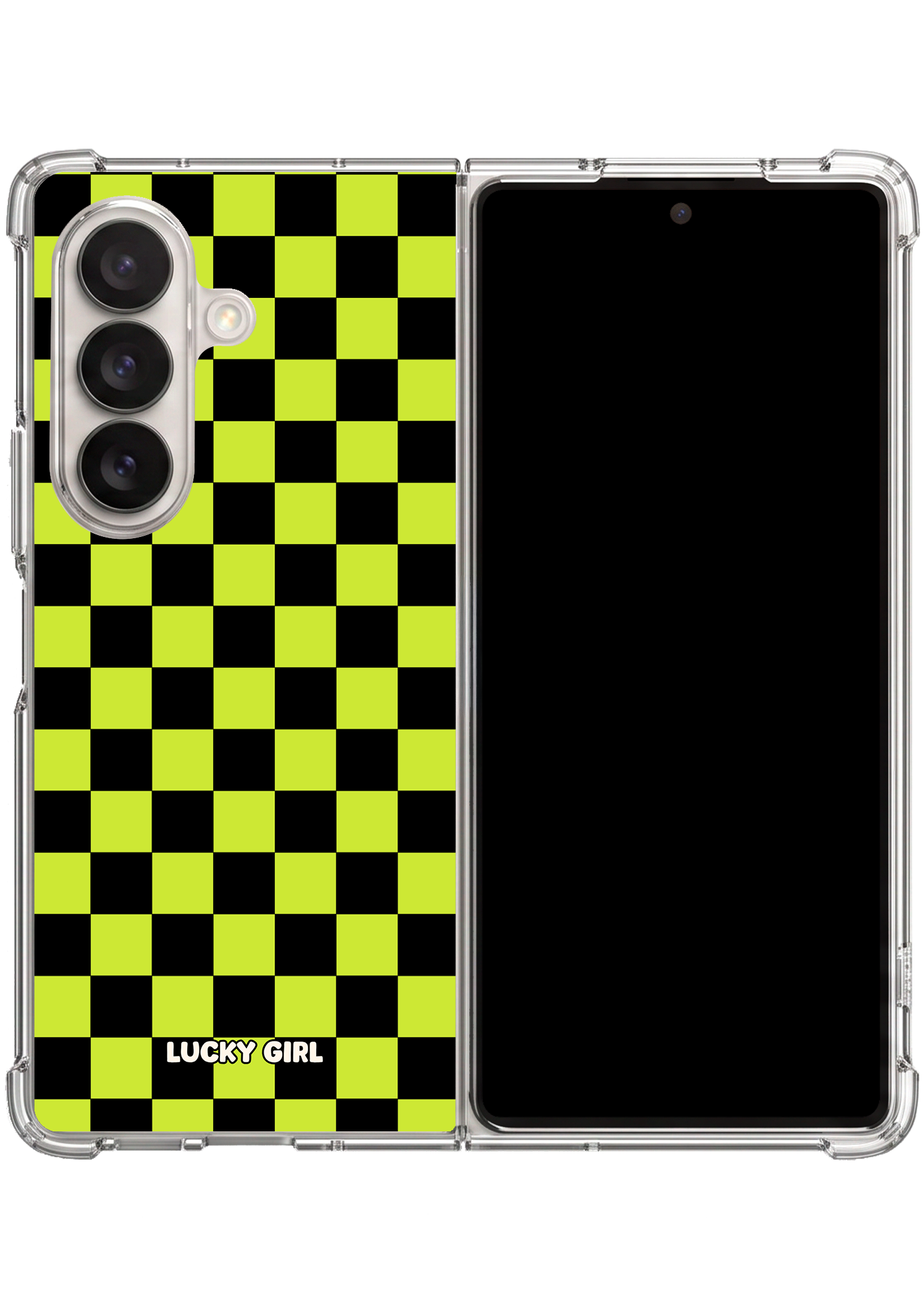 Electric Lime Checkers Clear Case Insert Galaxy Z Fold 7