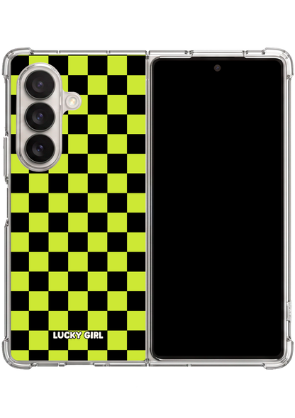 Electric Lime Checkers Clear Case Insert Galaxy Z Fold 7