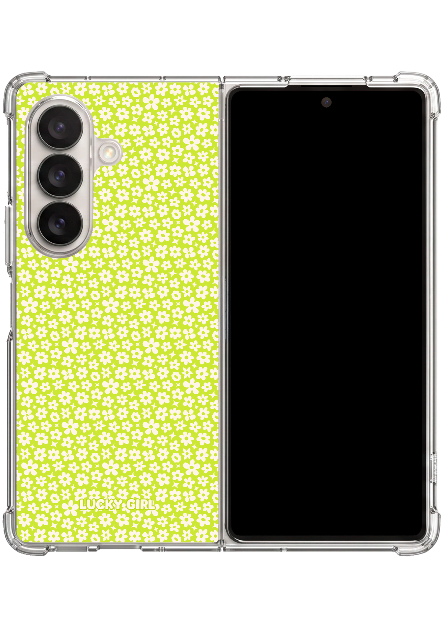 Electric Lime Little Blooms Clear Case Insert Galaxy Z Fold 7