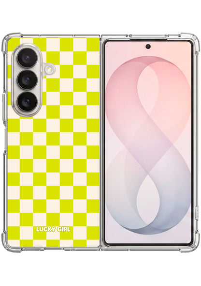 Electric Lime Checkers II Clear Case Insert Galaxy Z Fold 7 / 8 Ultra