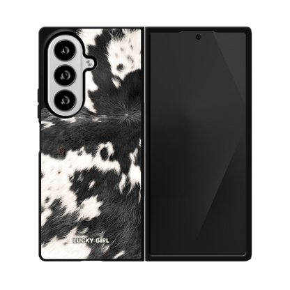 Black Cowhide Phone Case Galaxy Z Fold 8 Ultra / No