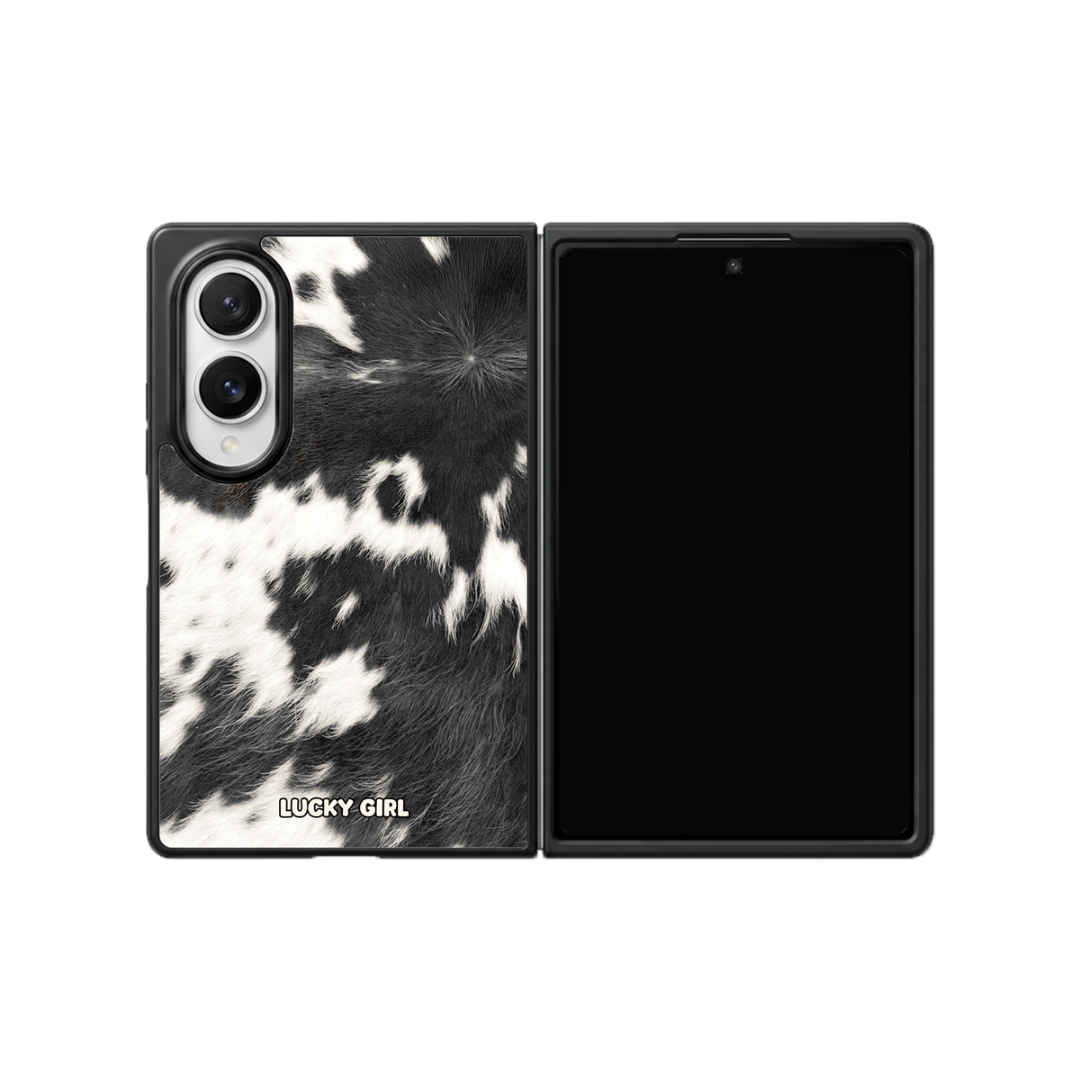 Black Cowhide Phone Case Galaxy Z Fold 8 / No